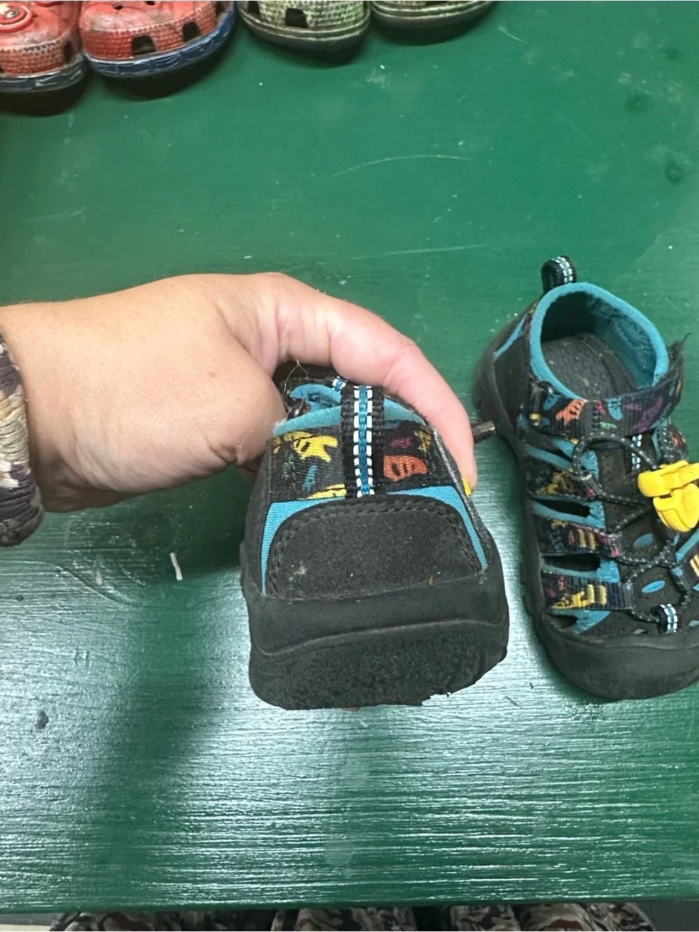 Keen Kids Black Sandals with Teal Lining & Yellow Toggles